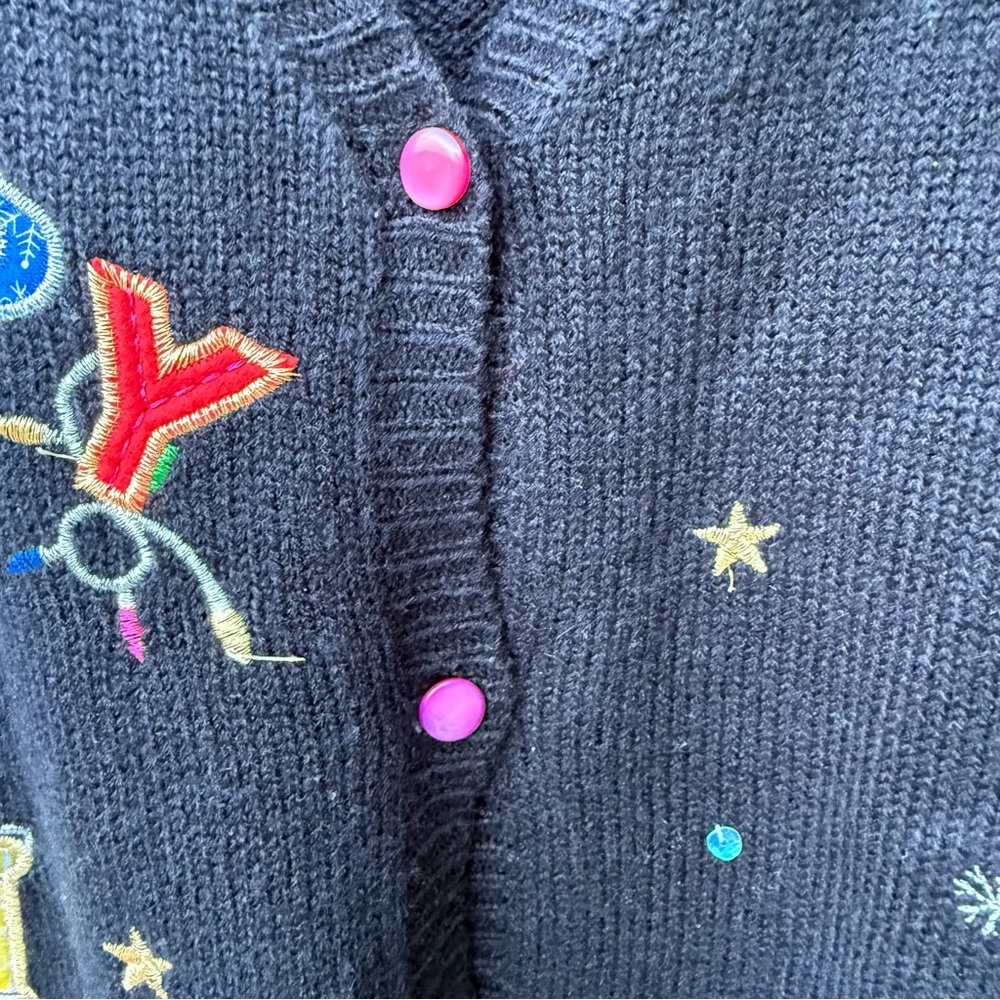 Christmas Sweater Vest XXL Black Colorful Bright Embroidered Merry Christmas - Picture 5 of 7